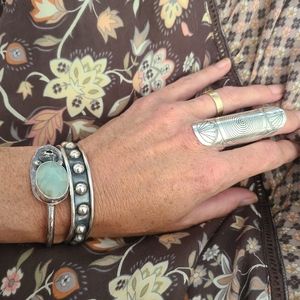 SOLD***Sterling 925 Fine Silver 999 BARNACLE Stone CUFF Bracelet Adjustable